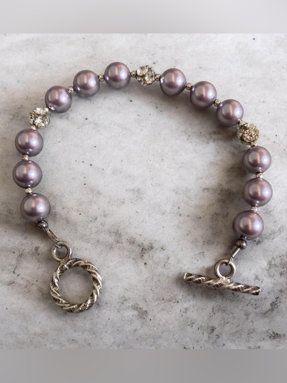 Faux pearl beaded 925 toggle bracelet